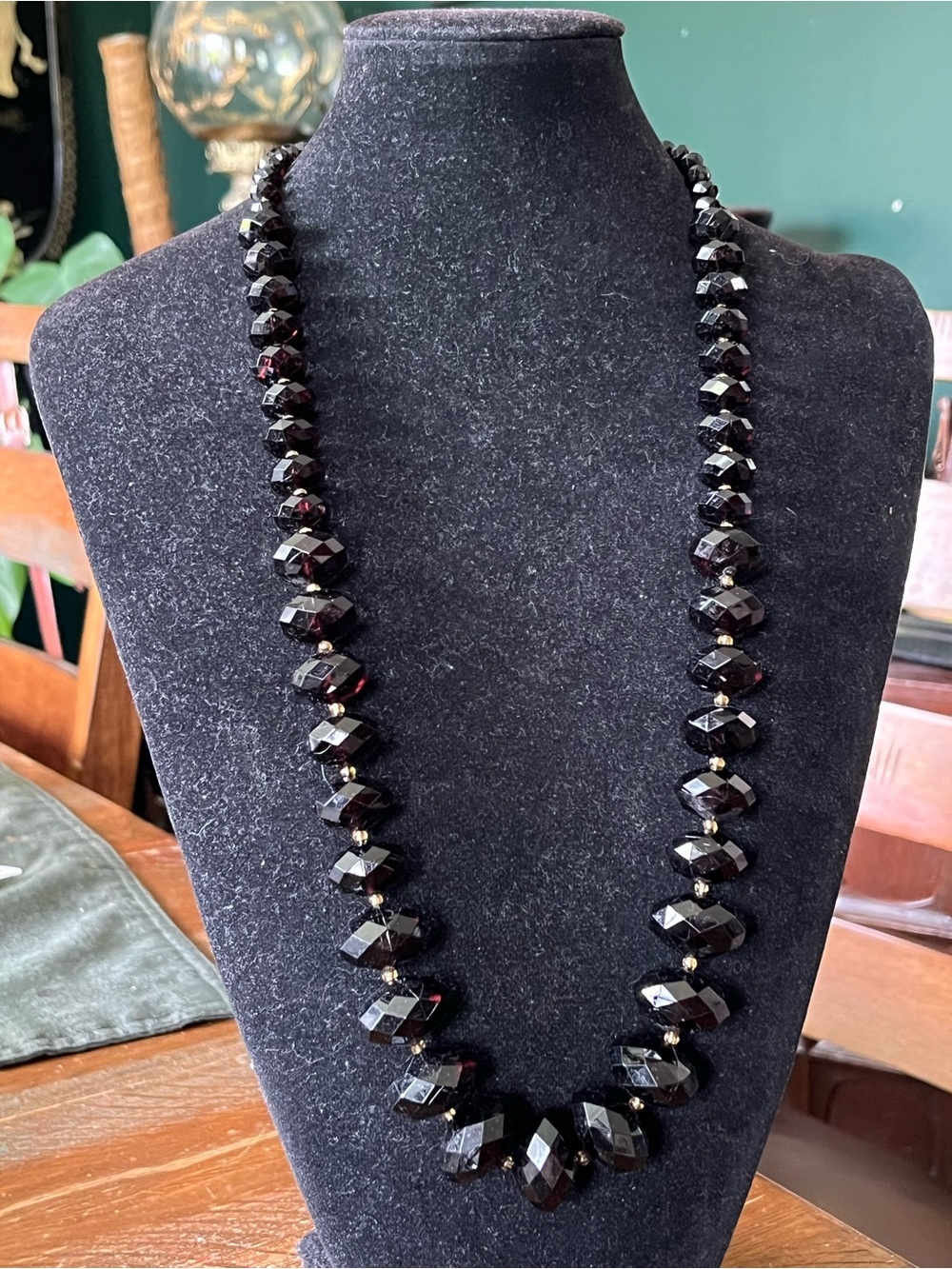 Joan Rivers Black Garnet Glass Bead Faceted Necklace Gothic Victorian Revival
